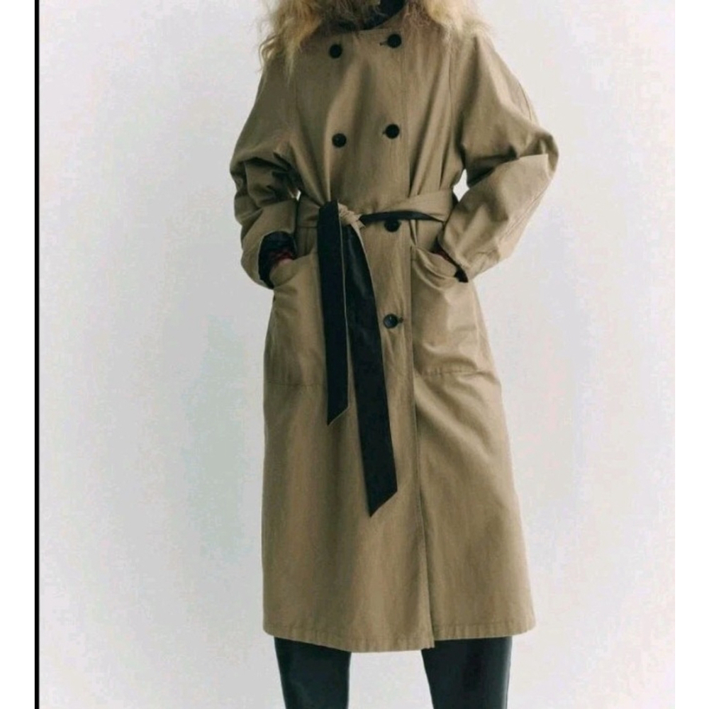 ZARA Reversible Trench Coat ZW COLLECTION Brown Tan Size Small NWT